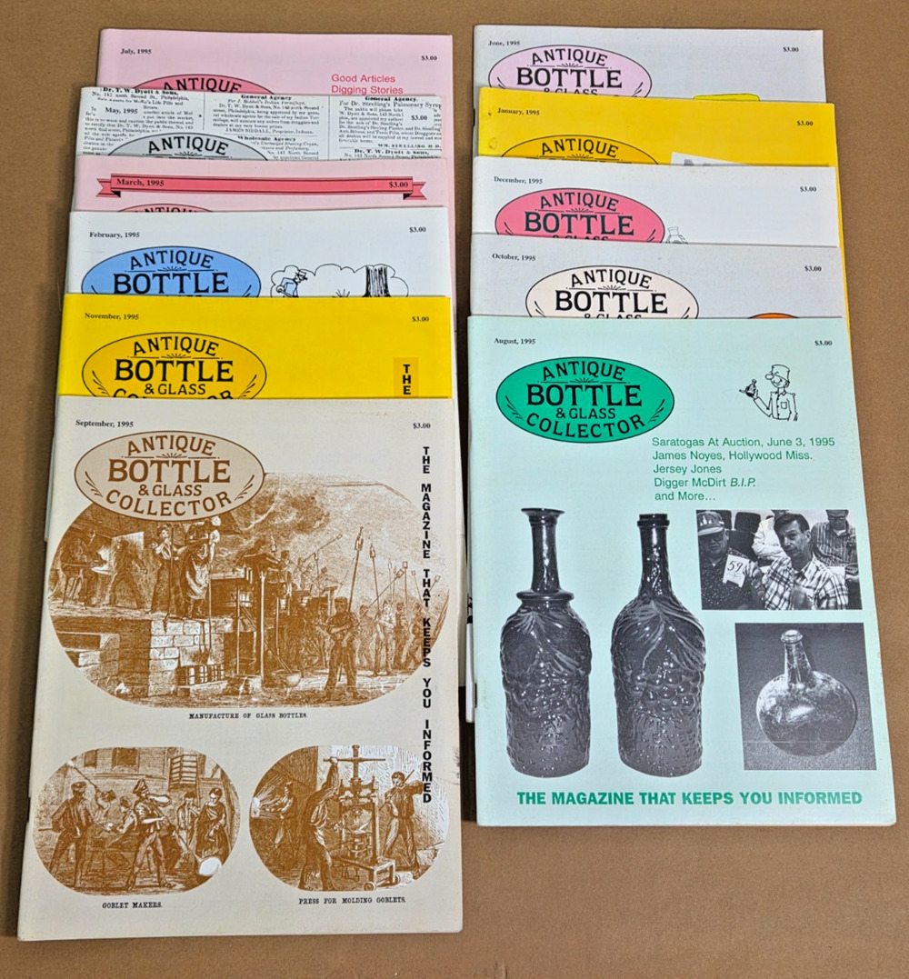Vintage Antique Bottle & Glass Collector Magazine Lot 1995 Run Set of 11 Issues